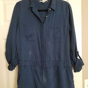 Life in progress  blue utility shorts romper.